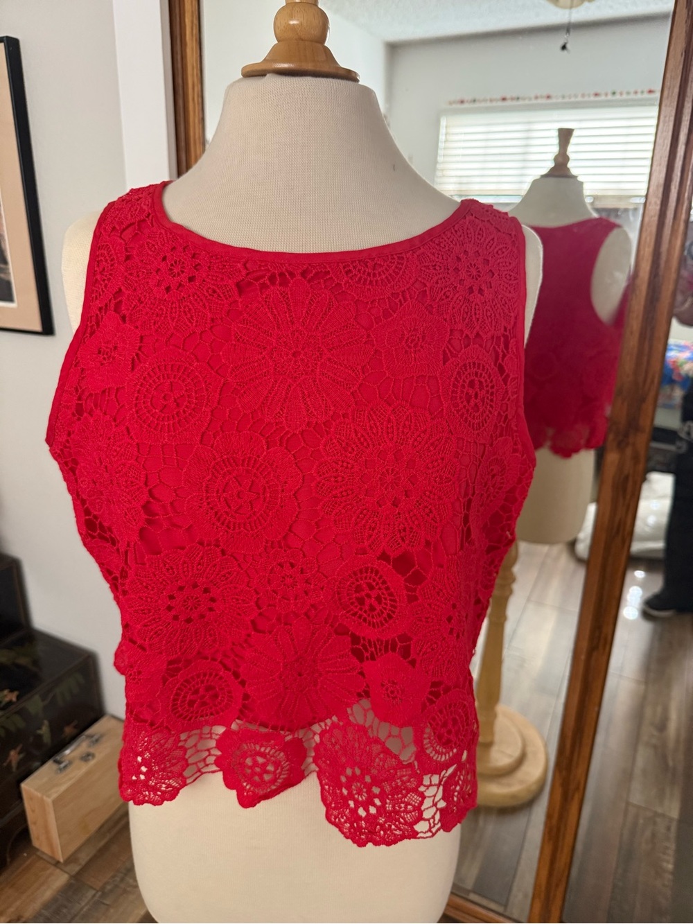SHEIN Red Crochet Lace Crop Tank Top